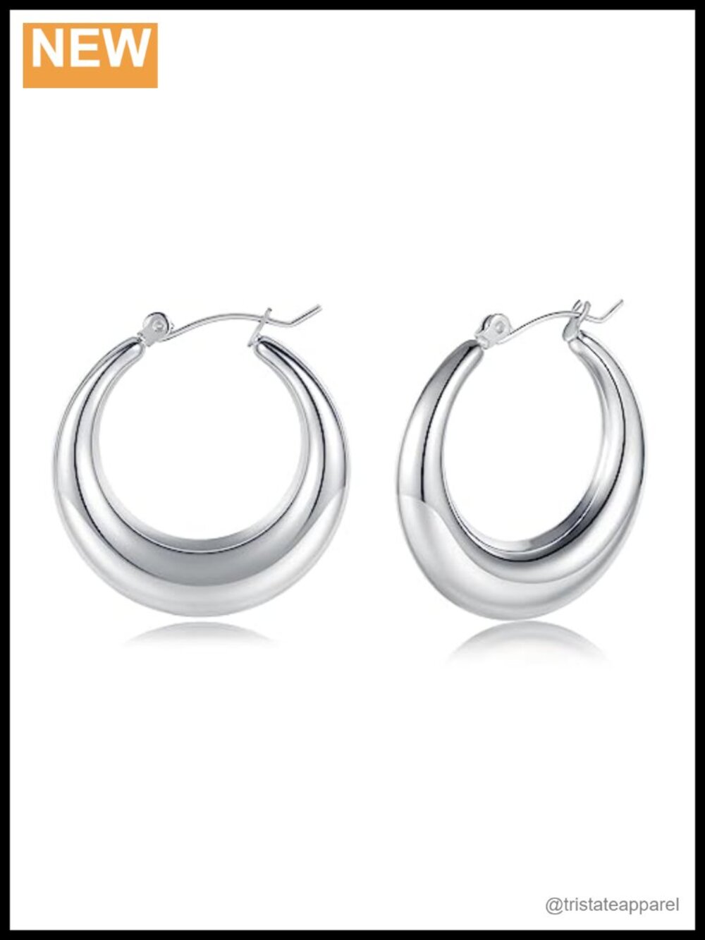 Chunky Stainless Steel Hoop Earrings White Gold Plated Latch Back